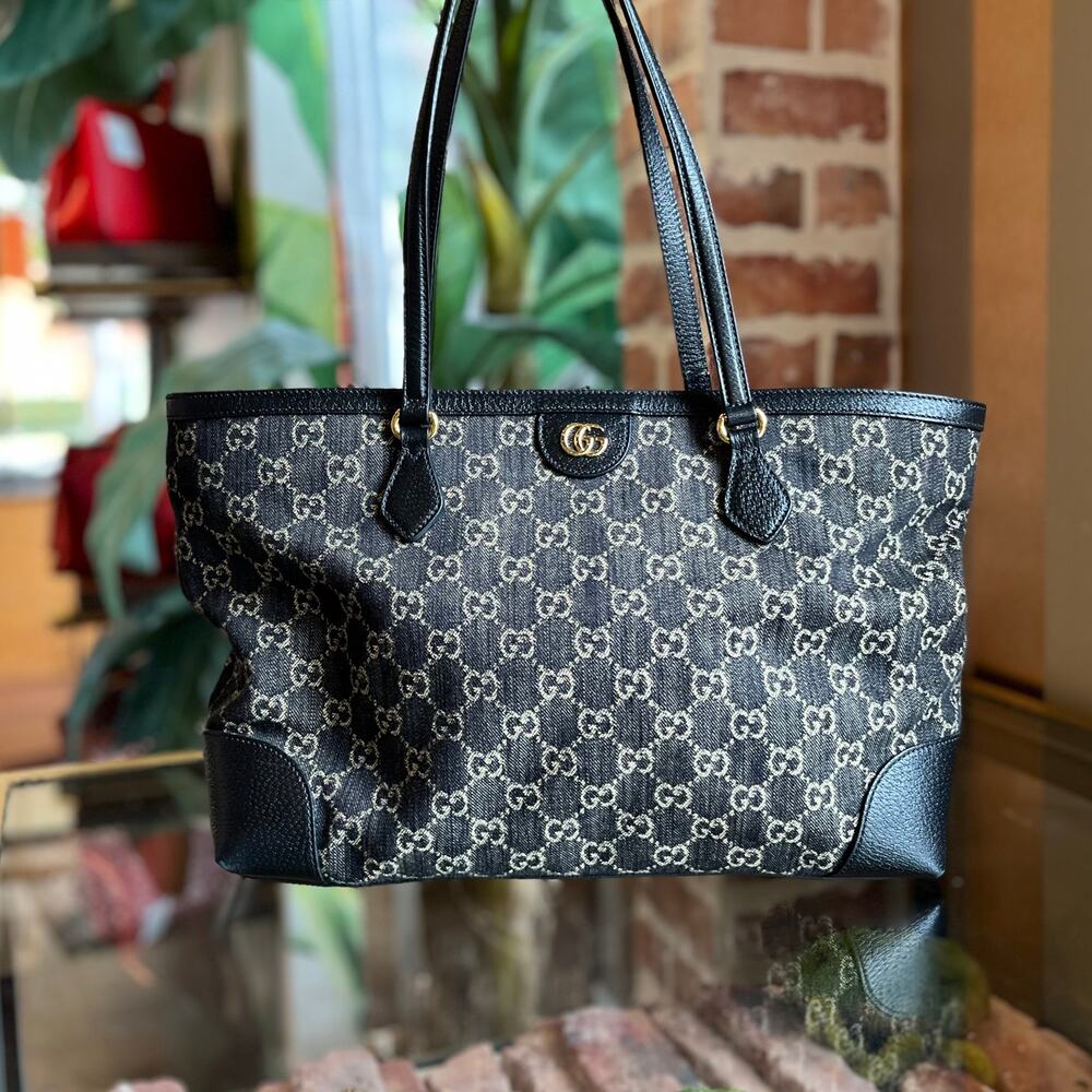 GUCCI Denim Ophidia Medium Black GG Denim Tote